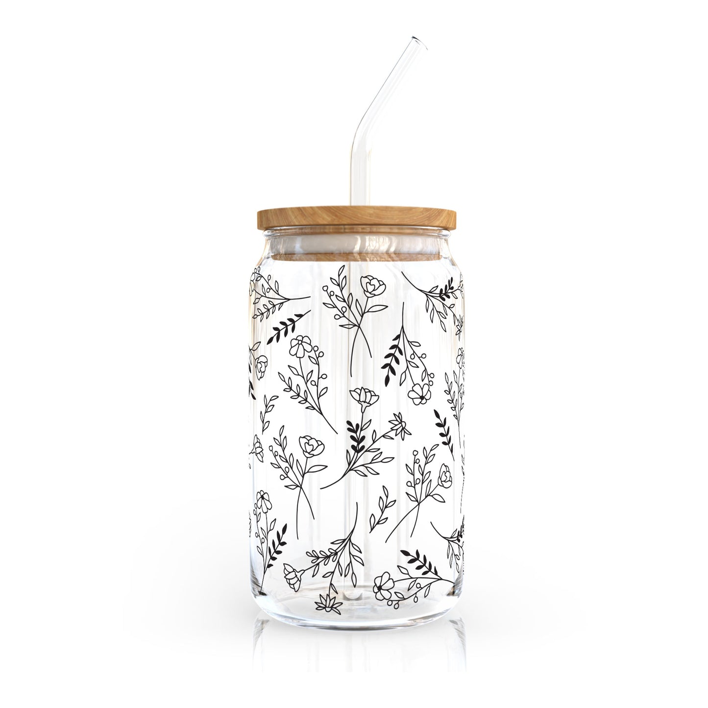 16oz Libbey Can Cup Wrap SVG | Wildflower Line Art SVG