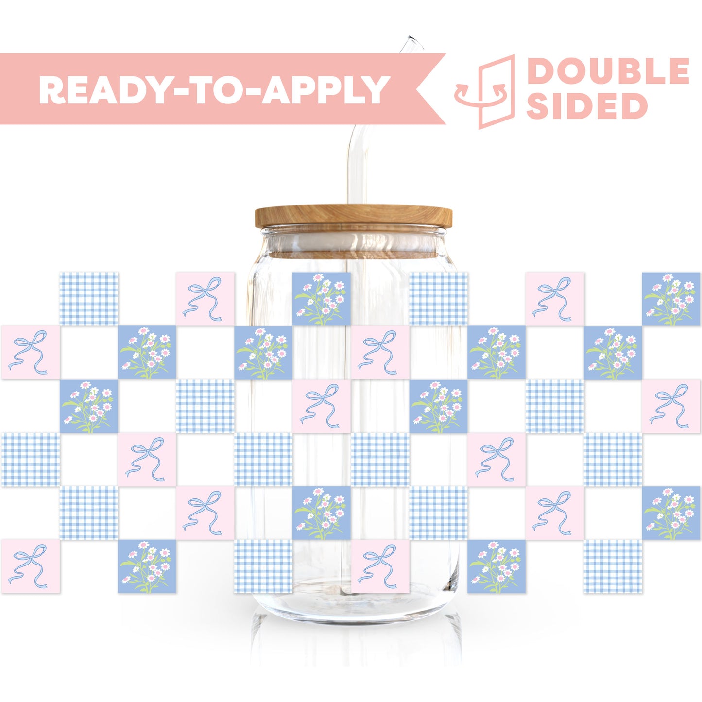 [ Double Sided ] 16oz Cup UV DTF Decal | Everblooming Coquette Blue