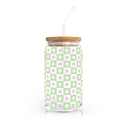 16oz Libbey Can Cup Wrap SVG | Checkered Flower SVG