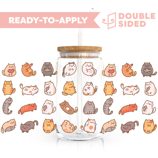 [ Double Sided ] 16oz Cup UV DTF Decal | Kawaii Cats