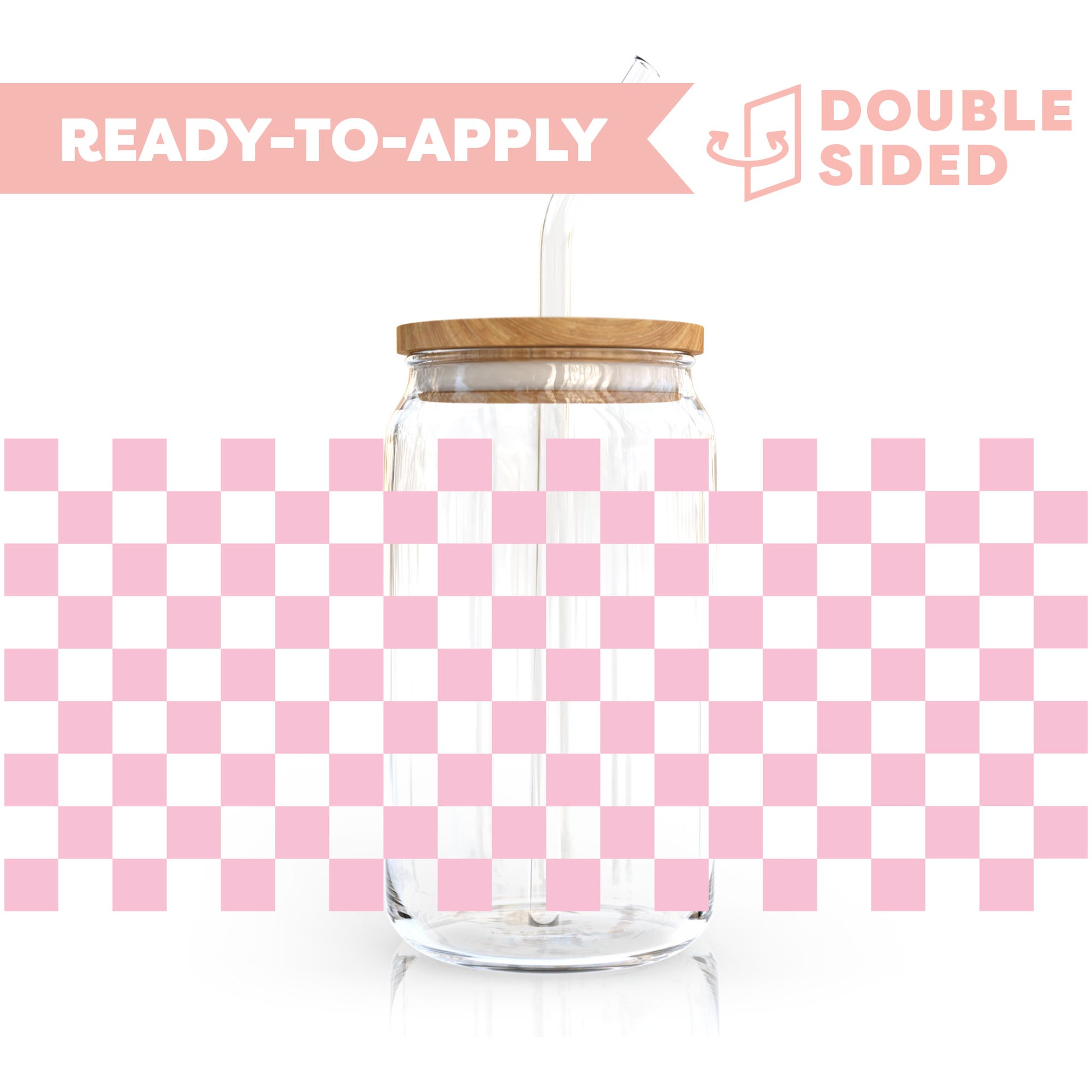 [ Double Sided ] 16oz Cup UV DTF Decal | Checkered Pink