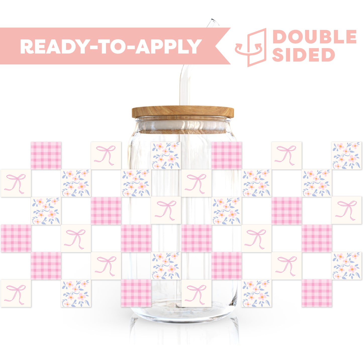 [ Double Sided ] 16oz Cup UV DTF Decal | Everblooming Coquette Pink