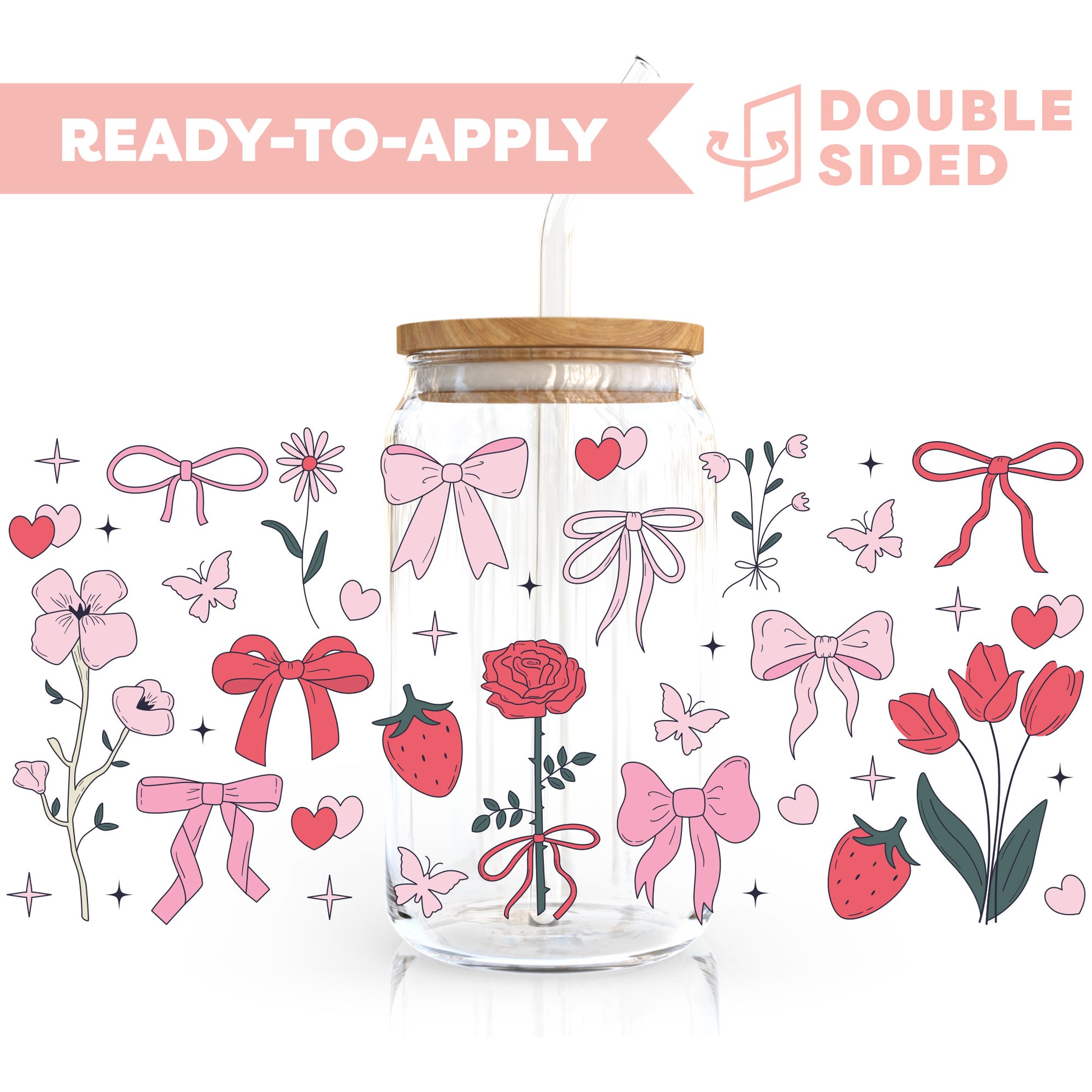 [ Double Sided ] 16oz Cup UV DTF Decal | Romantic Bow