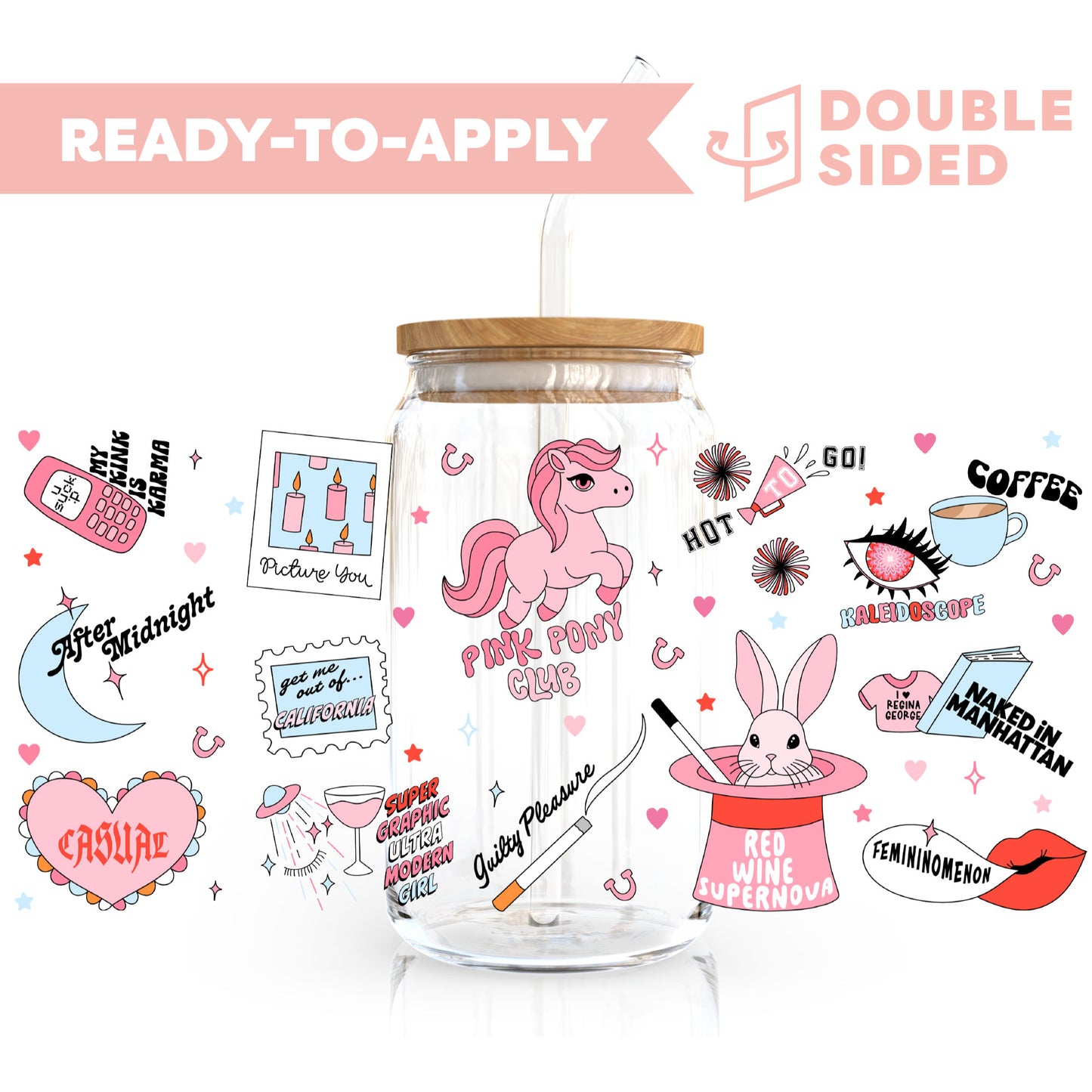 [ Double Sided ] 16oz Cup UV DTF Decal | Kawaii Pop Culture