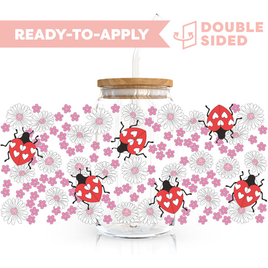 [ Double Sided ] 16oz Cup UV DTF Decal | Heart Lady Bug