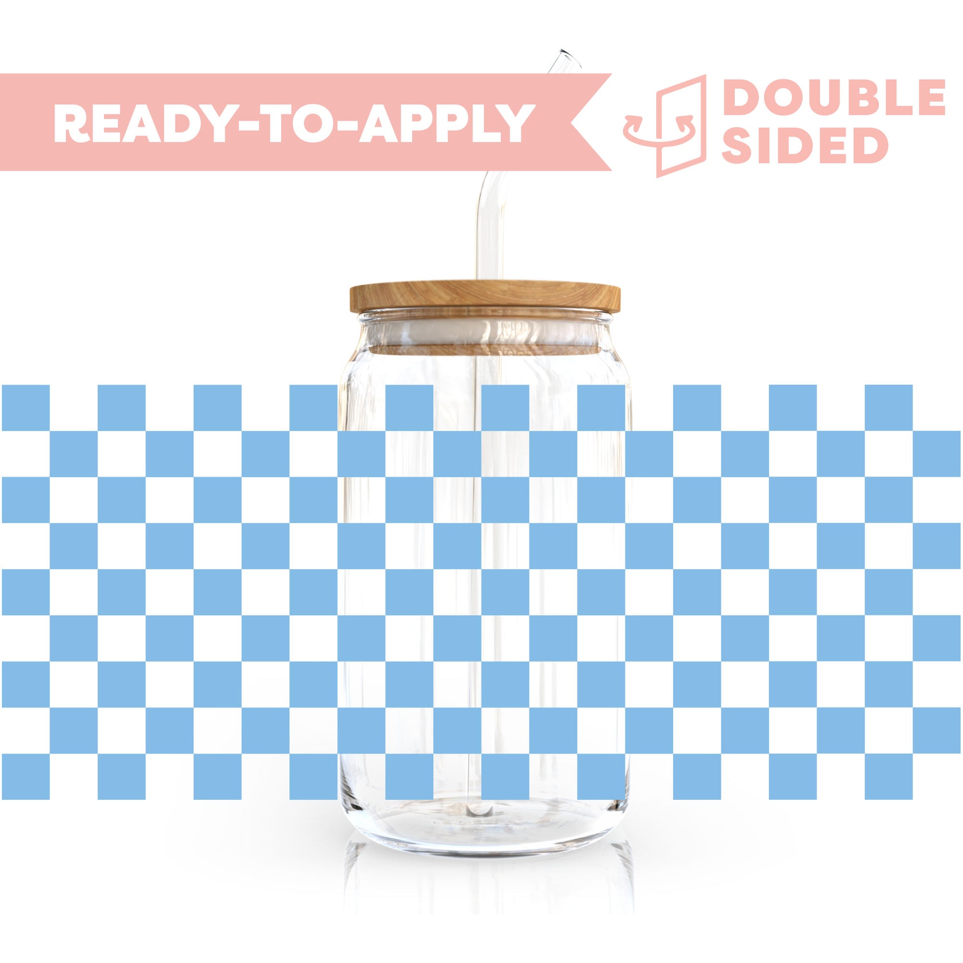 [ Double Sided ] 16oz Cup UV DTF Decal | Aqua Checkered 