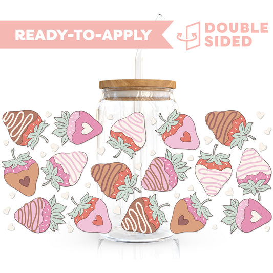 [ Double Sided ] 16oz Cup UV DTF Decal | Chocolate Dipped Strawberry