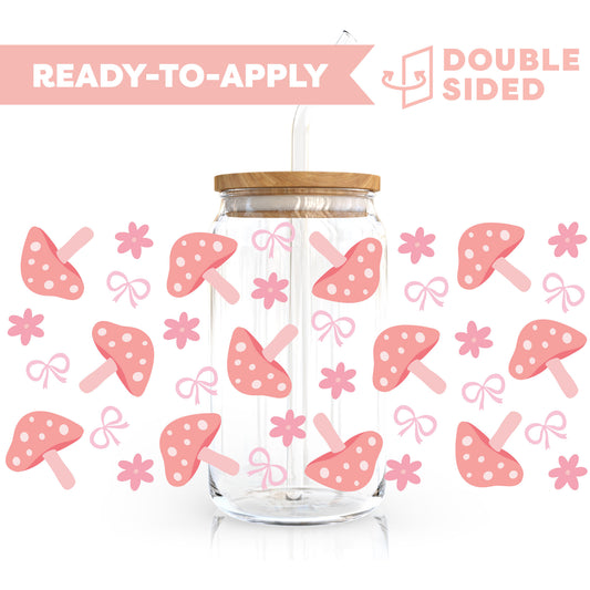 [ Double Sided ] 16oz Cup UV DTF Decal | Pink Mushroom