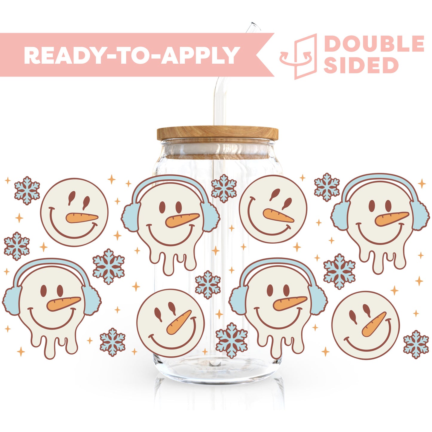 [ Double Sided ] 16oz Christmas Cup Decal  | Snowman Face