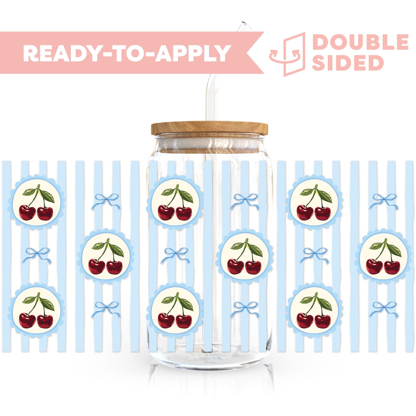 [ Double Sided ] 16oz Cup UV DTF Decal | Whimsical Cherry Stamp