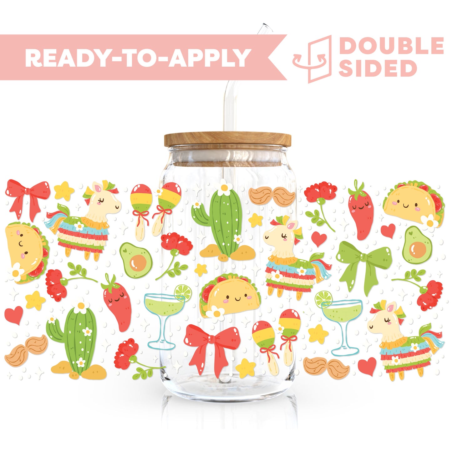 [ Double Sided ] 16oz Cup UV DTF Decal | Kawaii Tacos