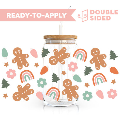 [ Double Sided ] 16oz Cup UV DTF Decal | Happy Gingerbread Man