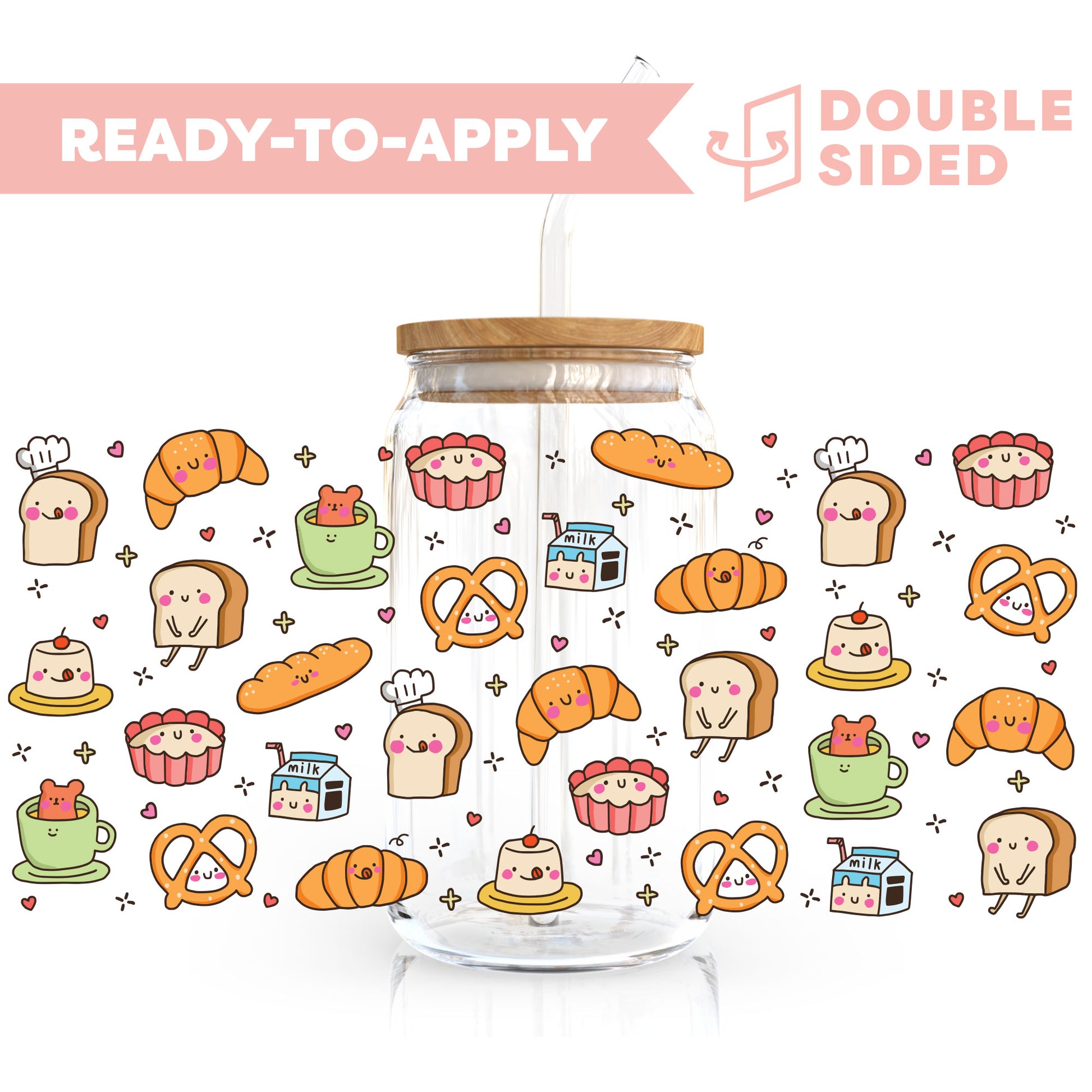 [ Double Sided ] 16oz Cup UV DTF Decal | Kawaii Cafe