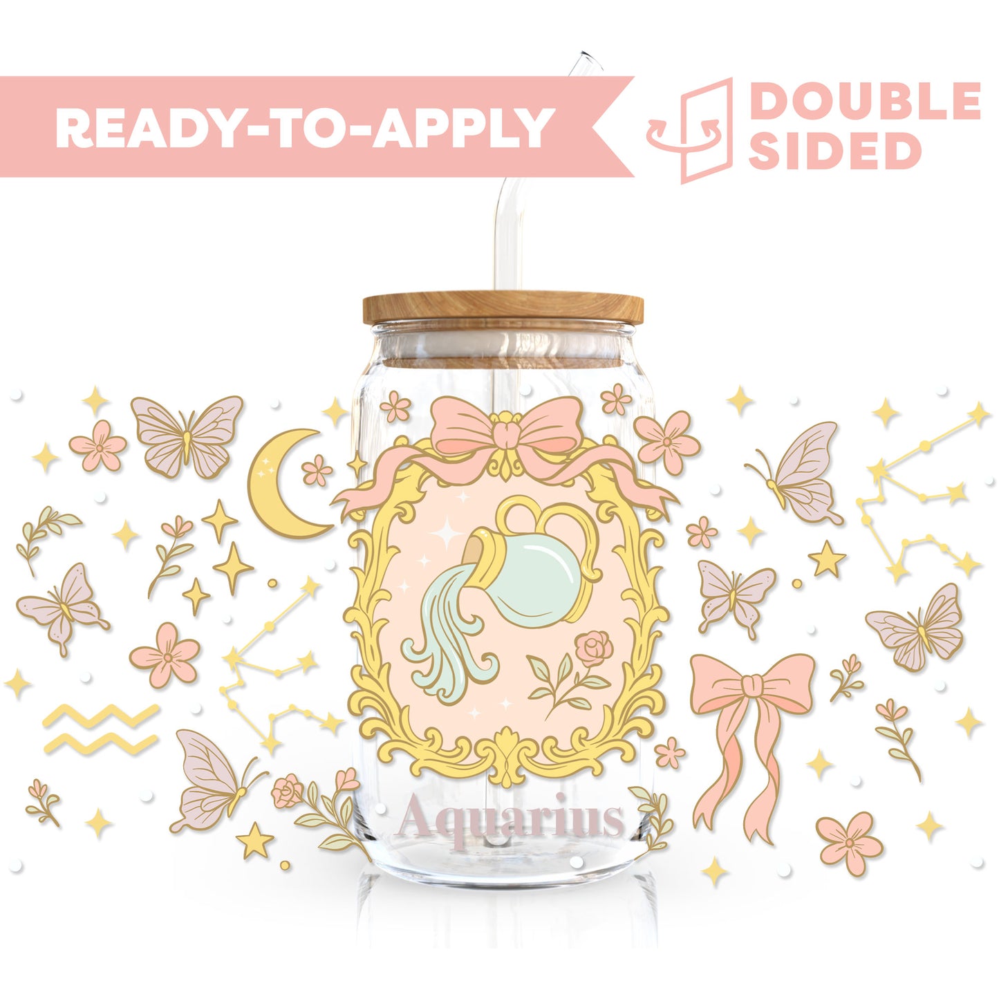 [ Double Sided ] 16oz Cup UV DTF Decal | Coquette Aquarius