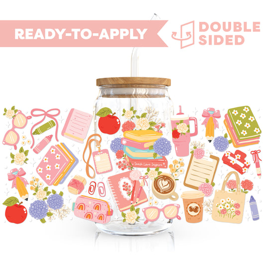 [ Double Sided ] 16oz Cup UV DTF Decal | Coquette Teacher Life