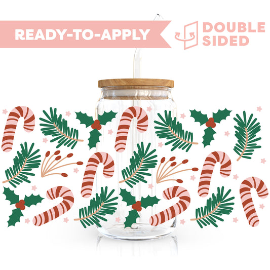 [ Double Sided ] 16oz Cup UV DTF Decal | Mistletoe Candy Cane