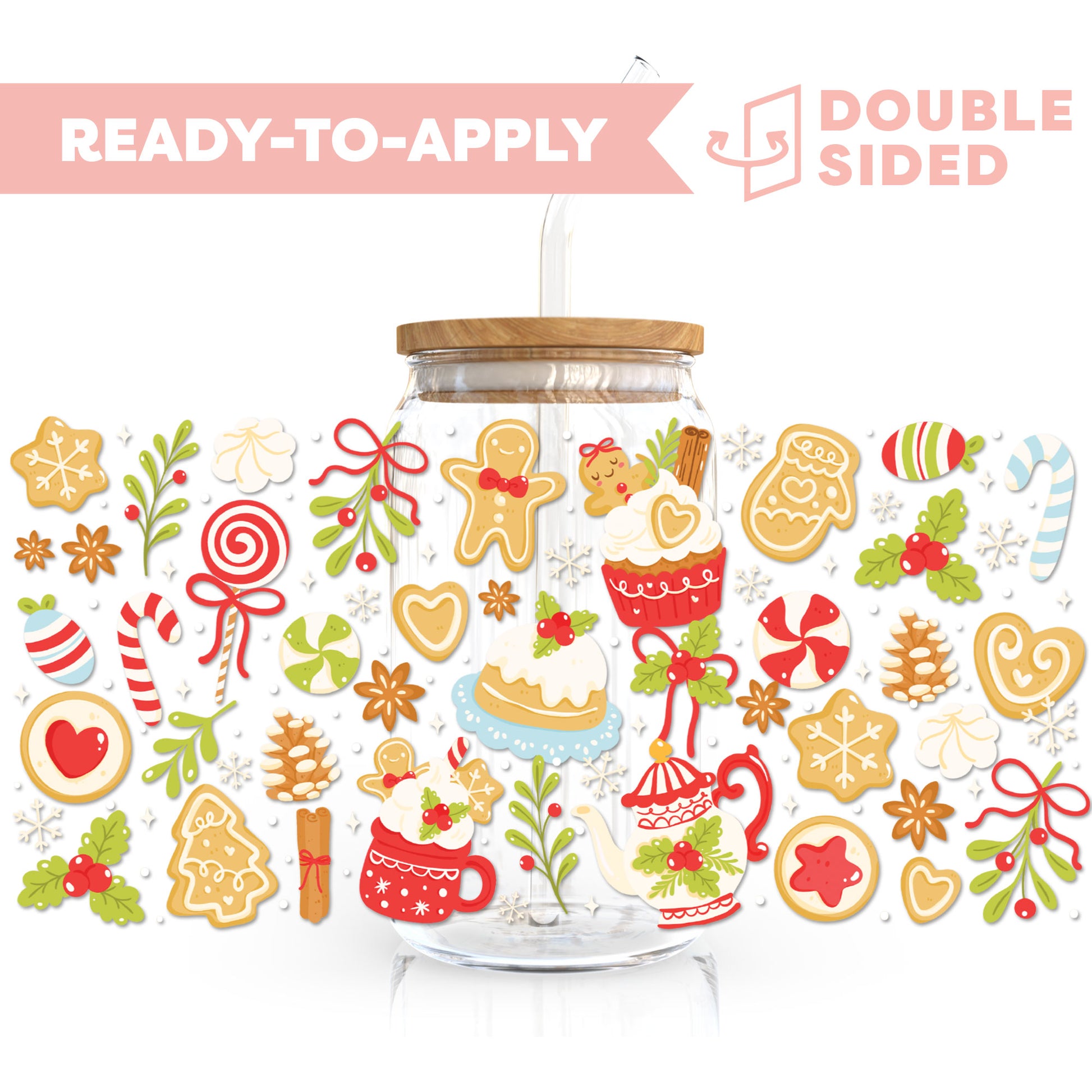 [ Double Sided ] 16oz Cup UV DTF Decal | Holiday Baking Time