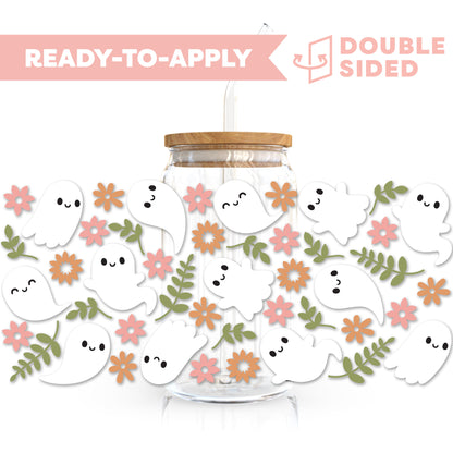 [ Double Sided ] 16oz Cup UV DTF Decal | Cute Flower Ghost