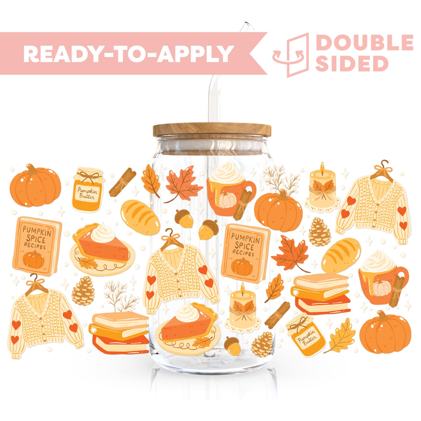 [ Double Sided ] 16oz Cup UV DTF Decal | Cozy Pumpkin Spice