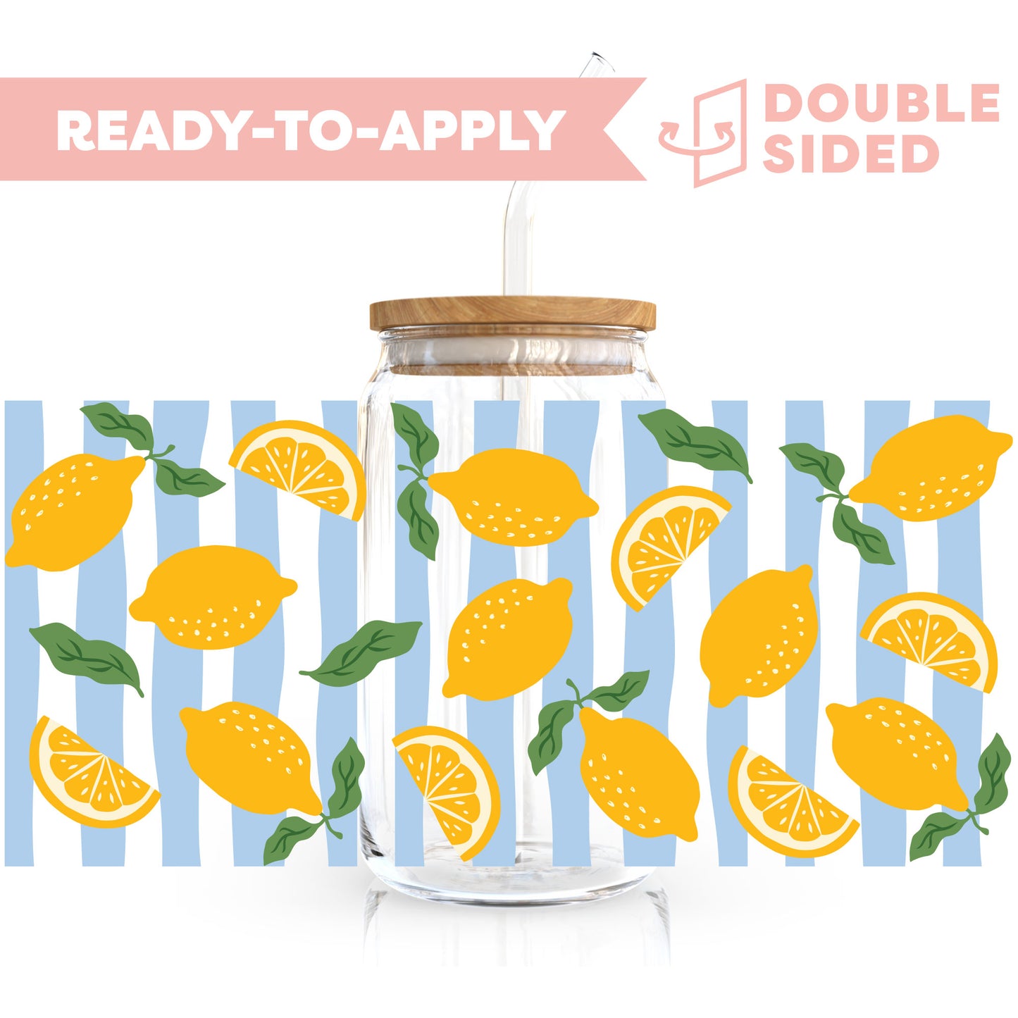 [ Double Sided ] 16oz Cup UV DTF Decal | Lemon Stripe
