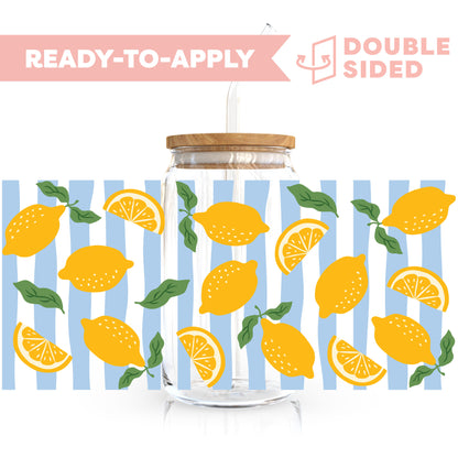 [ Double Sided ] 16oz Cup UV DTF Decal | Lemon Stripe