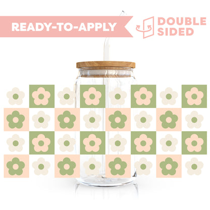 [ Double Sided ] 16oz Cup UV DTF Decal | Retro Flower Matcha