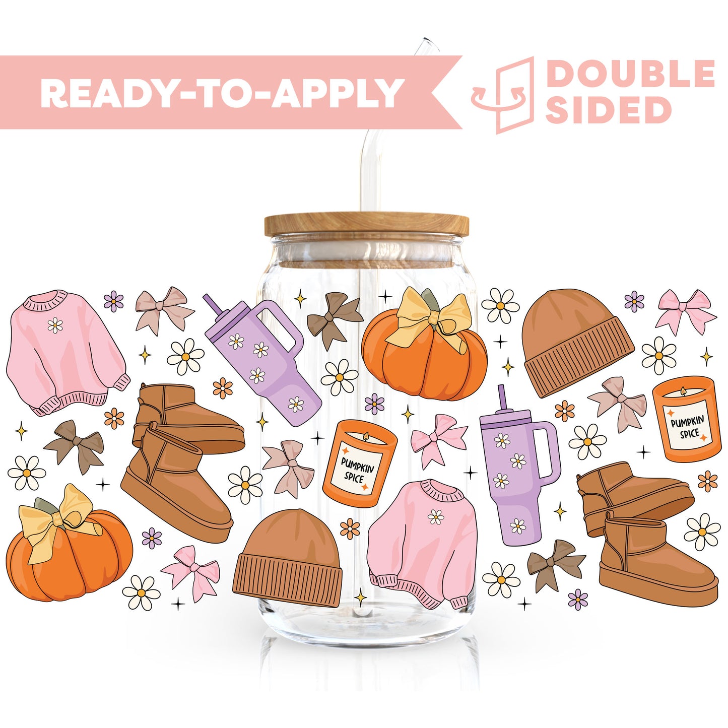 [ Double Sided ] 16oz Cup UV DTF Decal | Autumn Girl