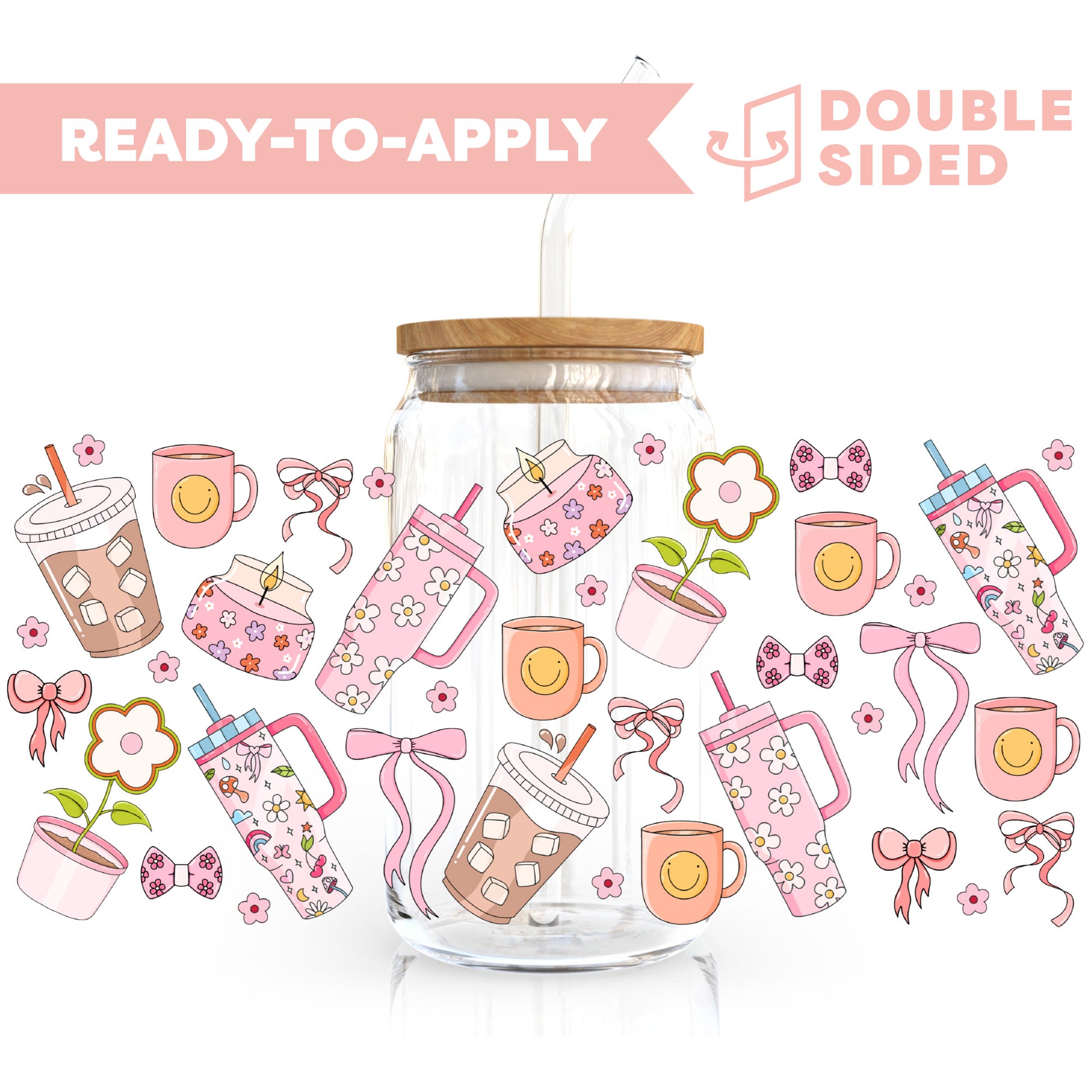 [ Double Sided ] 16oz Cup UV DTF Decal | Girly Coffee