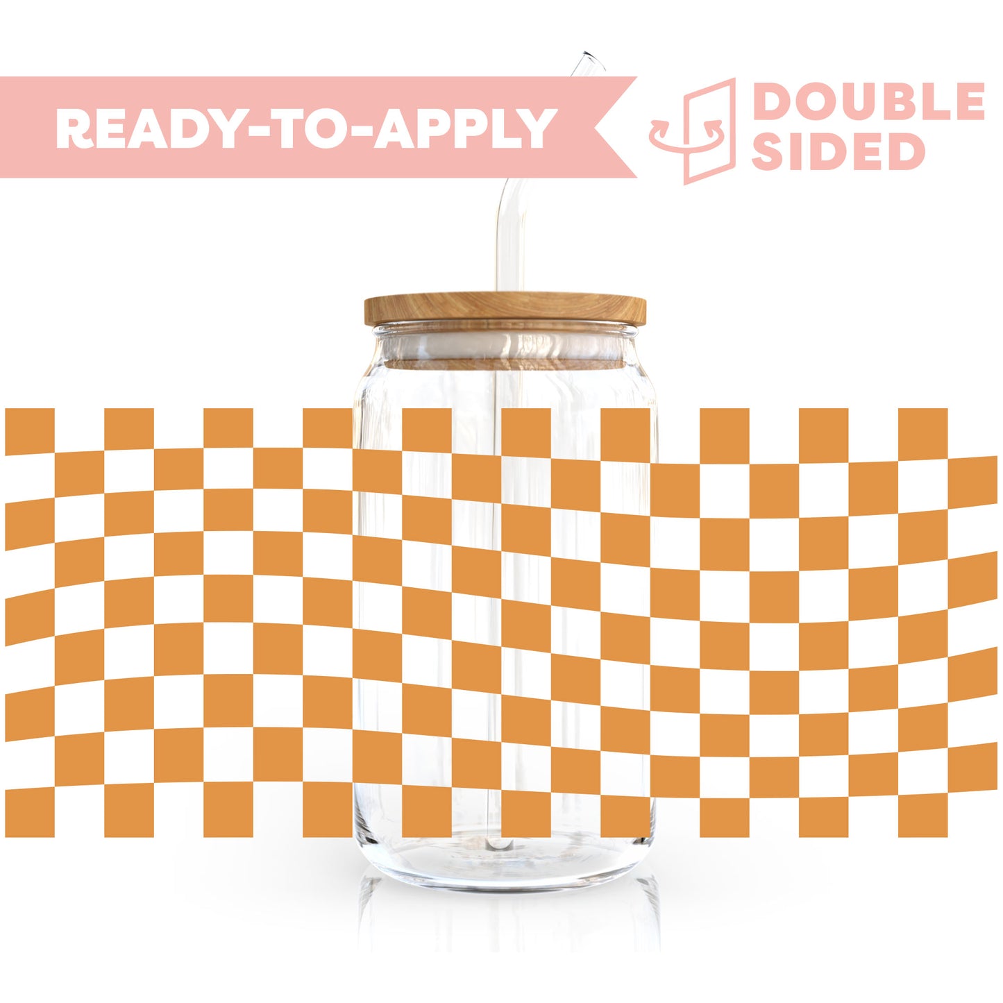 [ Double Sided ] 16oz Cup UV DTF Decal | Wavy Pumpkin Checkered