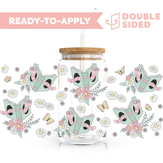 [ Double Sided ] 16oz Cup UV DTF Decal | Bookworm 📖