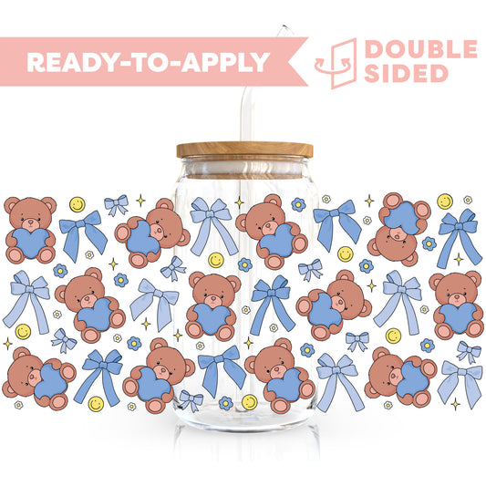 [ Double Sided ] 16oz Cup UV DTF Decal | Blue Teddy Bear