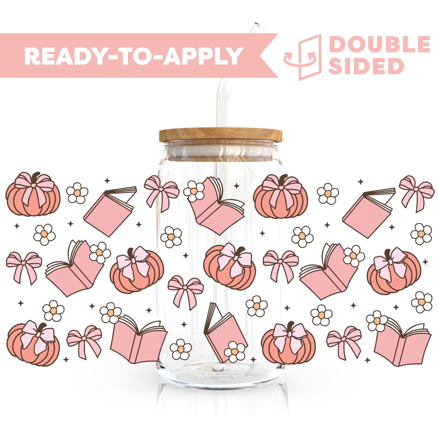 [ Double Sided ] 16oz Cup UV DTF Decal | Pumpkin & Books