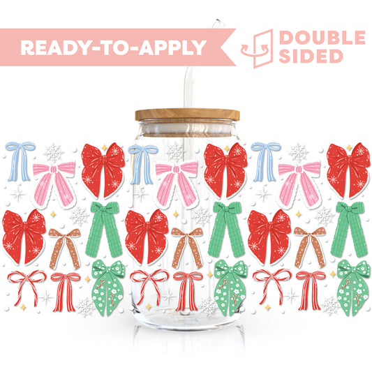 [ Double Sided ] 16oz Cup UV DTF Decal | Festive Coquette Bows