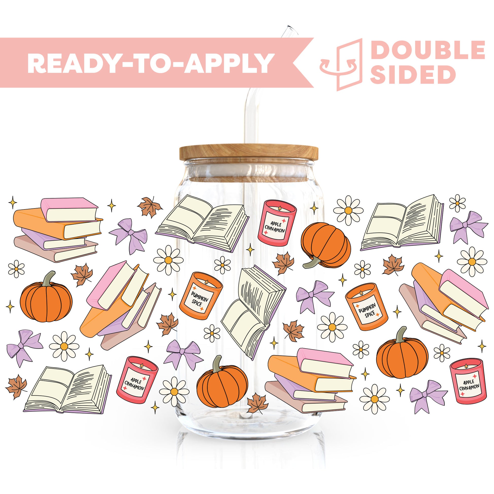 [ Double Sided ] 16oz Cup UV DTF Decal | Fall Reading