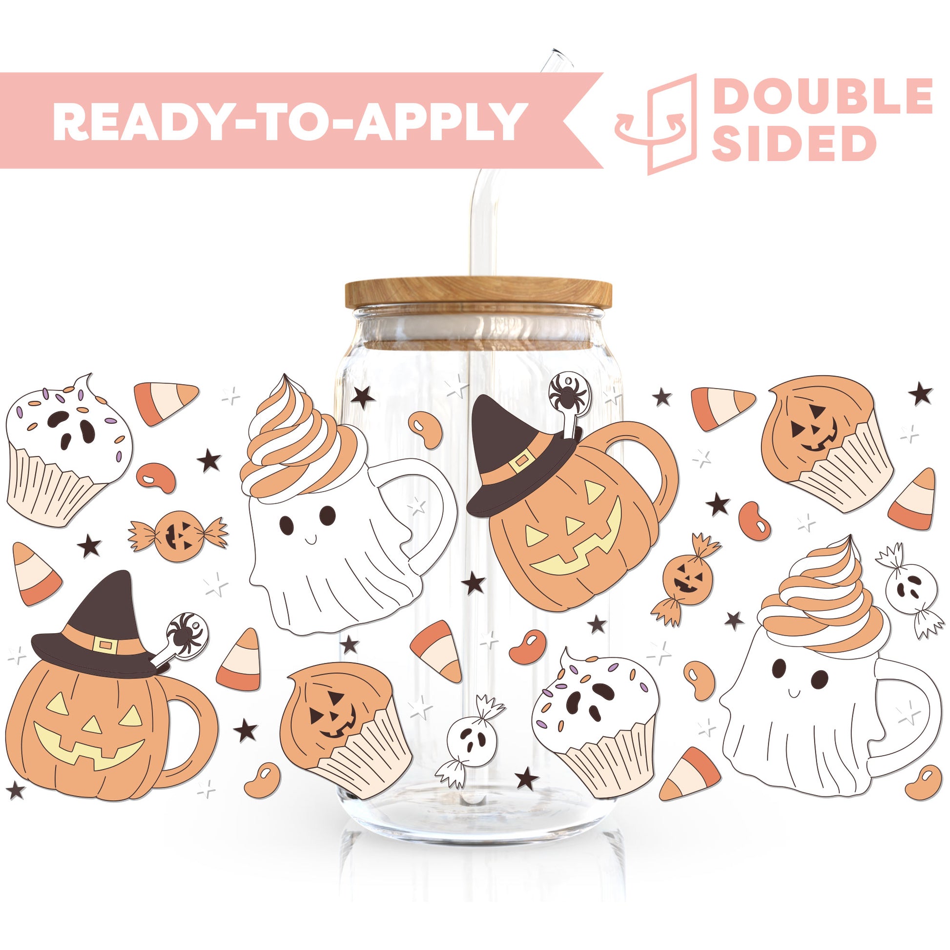 [ Double Sided ] 16oz Cup UV DTF Decal | Halloween Cafe