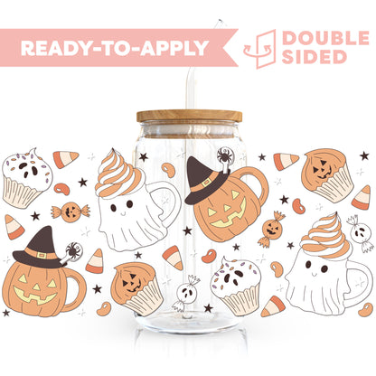 [ Double Sided ] 16oz Cup UV DTF Decal | Halloween Cafe