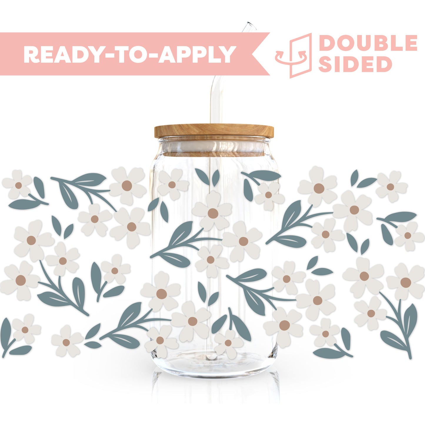 [ Double Sided ] 16oz Cup UV DTF Decal | White Daisy Field