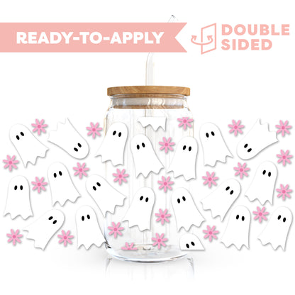 [ Double Sided ] 16oz Cup UV DTF Decal | Floral Ghost