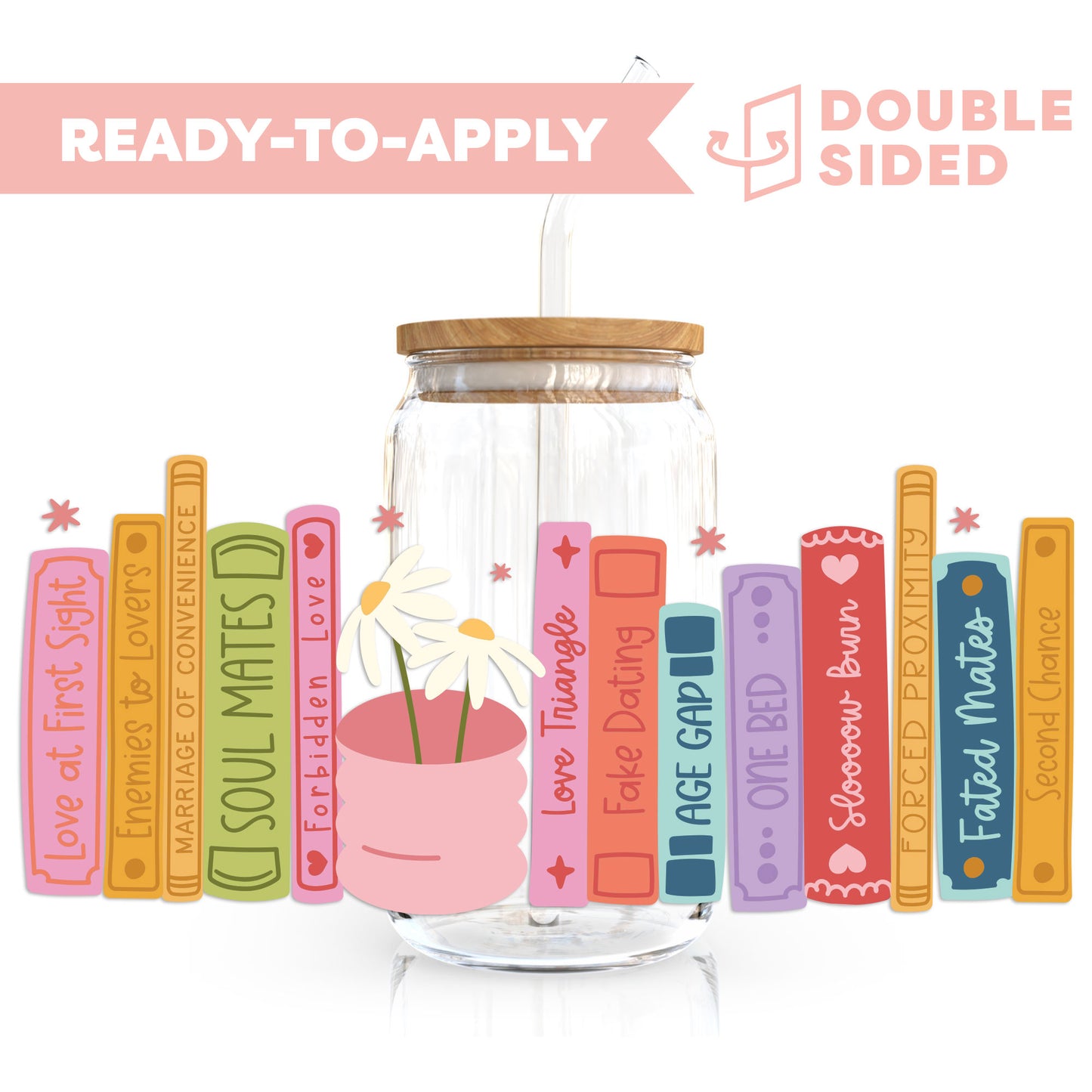 [ Double Sided ] 16oz Cup UV DTF Decal | Fun Book Shelf