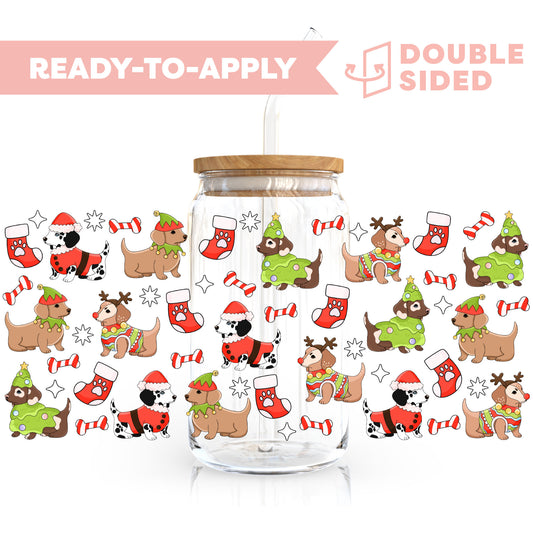 [ Double Sided ] 16oz Cup UV DTF Decal | Doggy Christmas