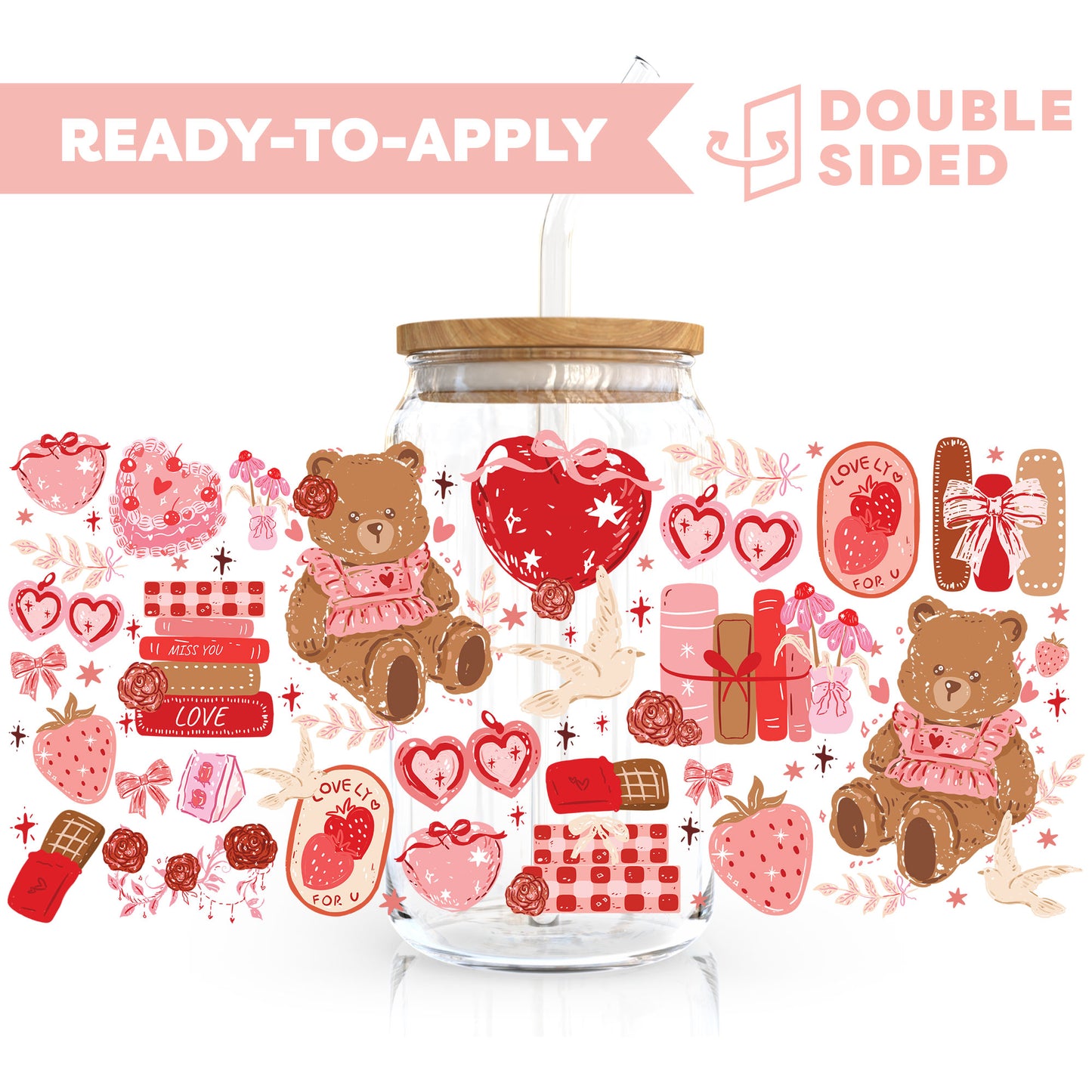 [ Double Sided ] 16oz Cup UV DTF Decal | Sweet Bear