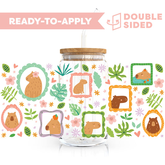 [ Double Sided ] 16oz Cup UV DTF Decal | Tropical Capybara