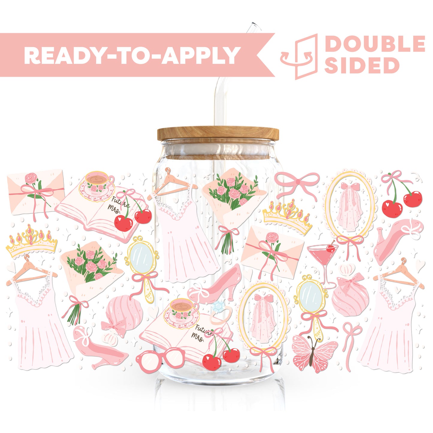 [ Double Sided ] 16oz Cup UV DTF Decal | Pink Bachelorette