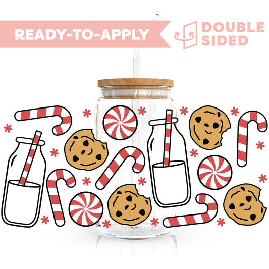 [ Double Sided ] 16oz Cup UV DTF Decal | Holiday Milk & Cookie