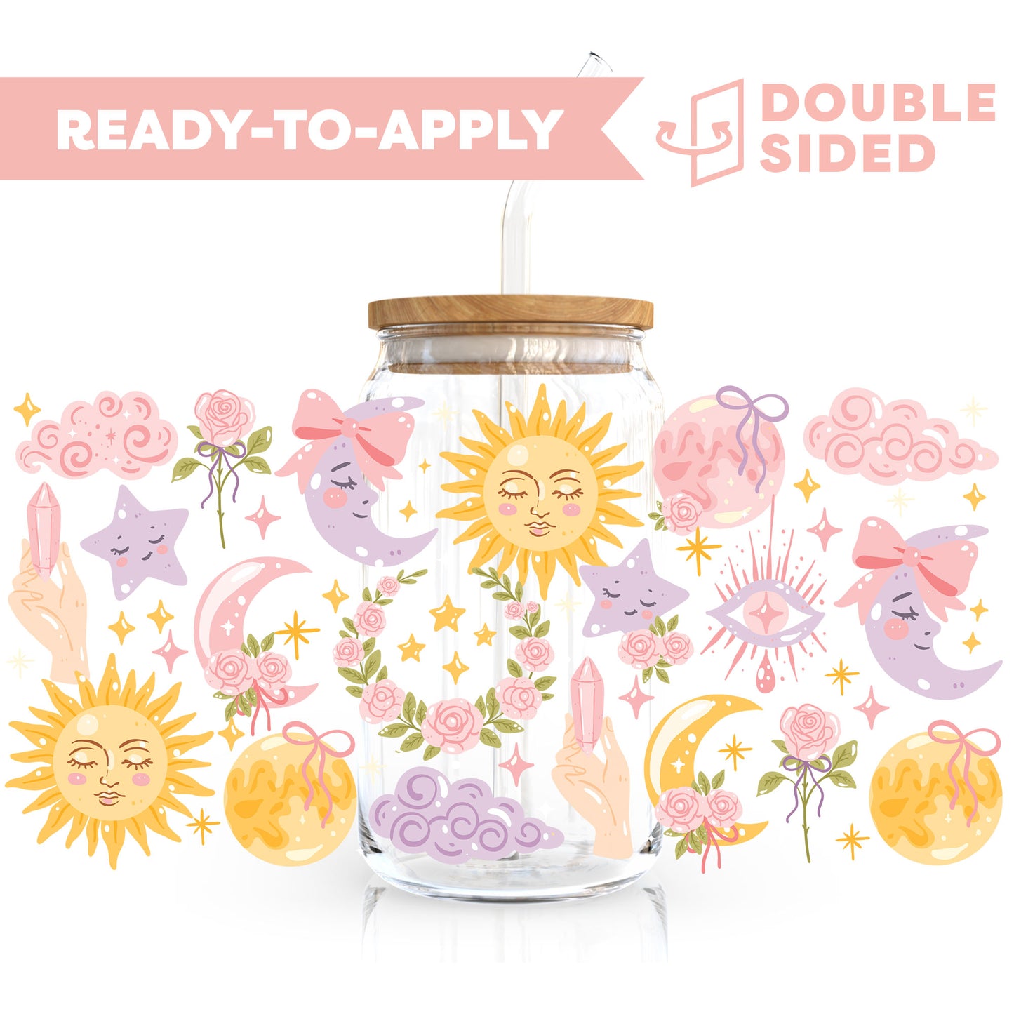 [ Double Sided ] 16oz Cup UV DTF Decal | Coquette Celestial