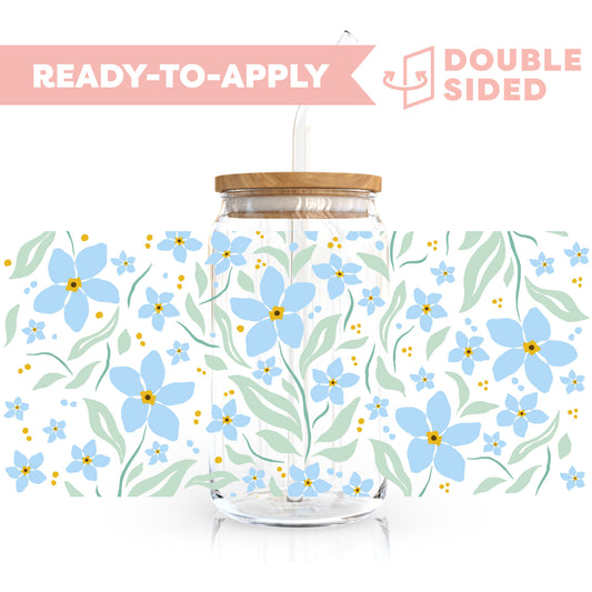  Double Sided ] 16oz Cup UV DTF Decal | Blue Petal Party