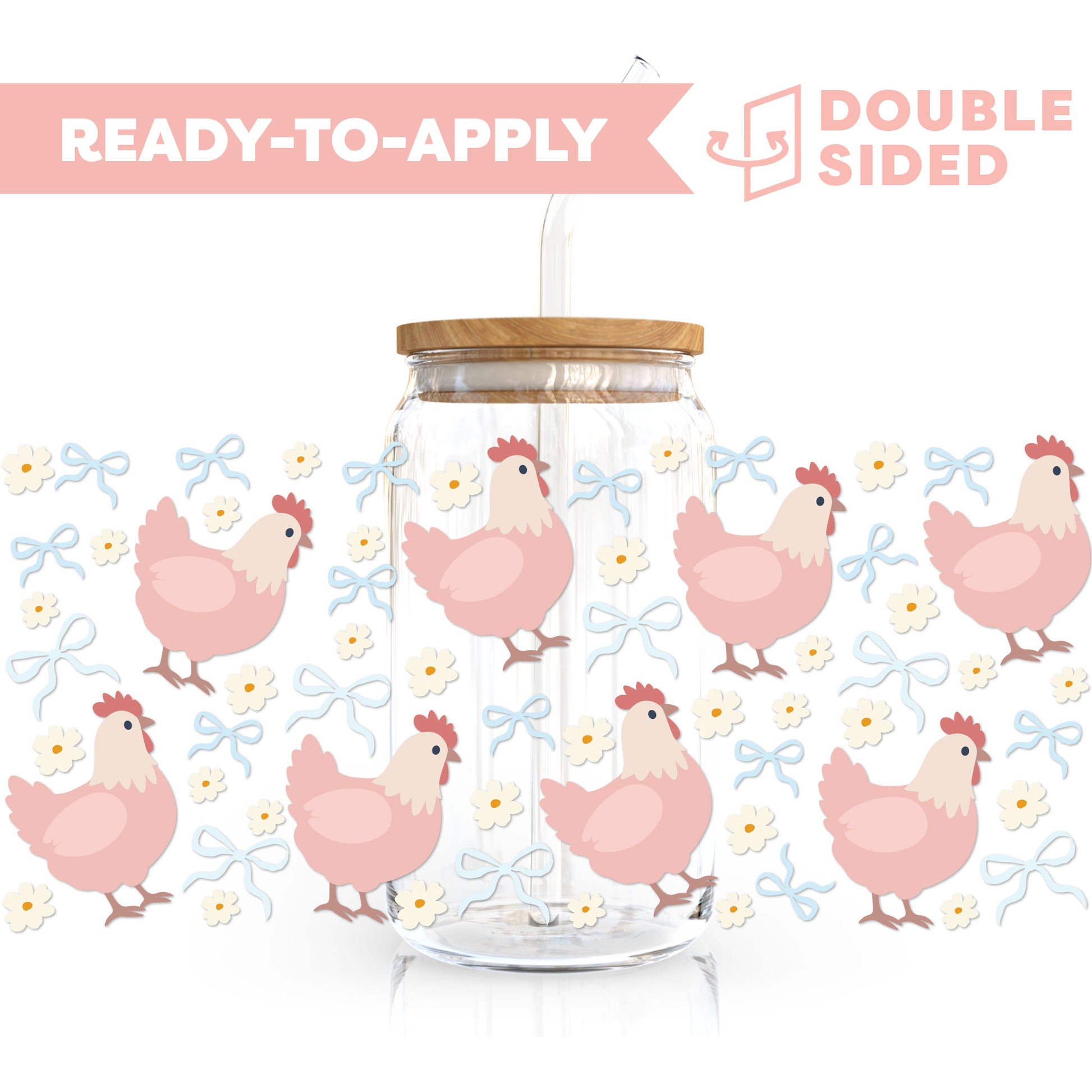 [ Double Sided ] 16oz Cup UV DTF Decal | Coquette Chicken 💕