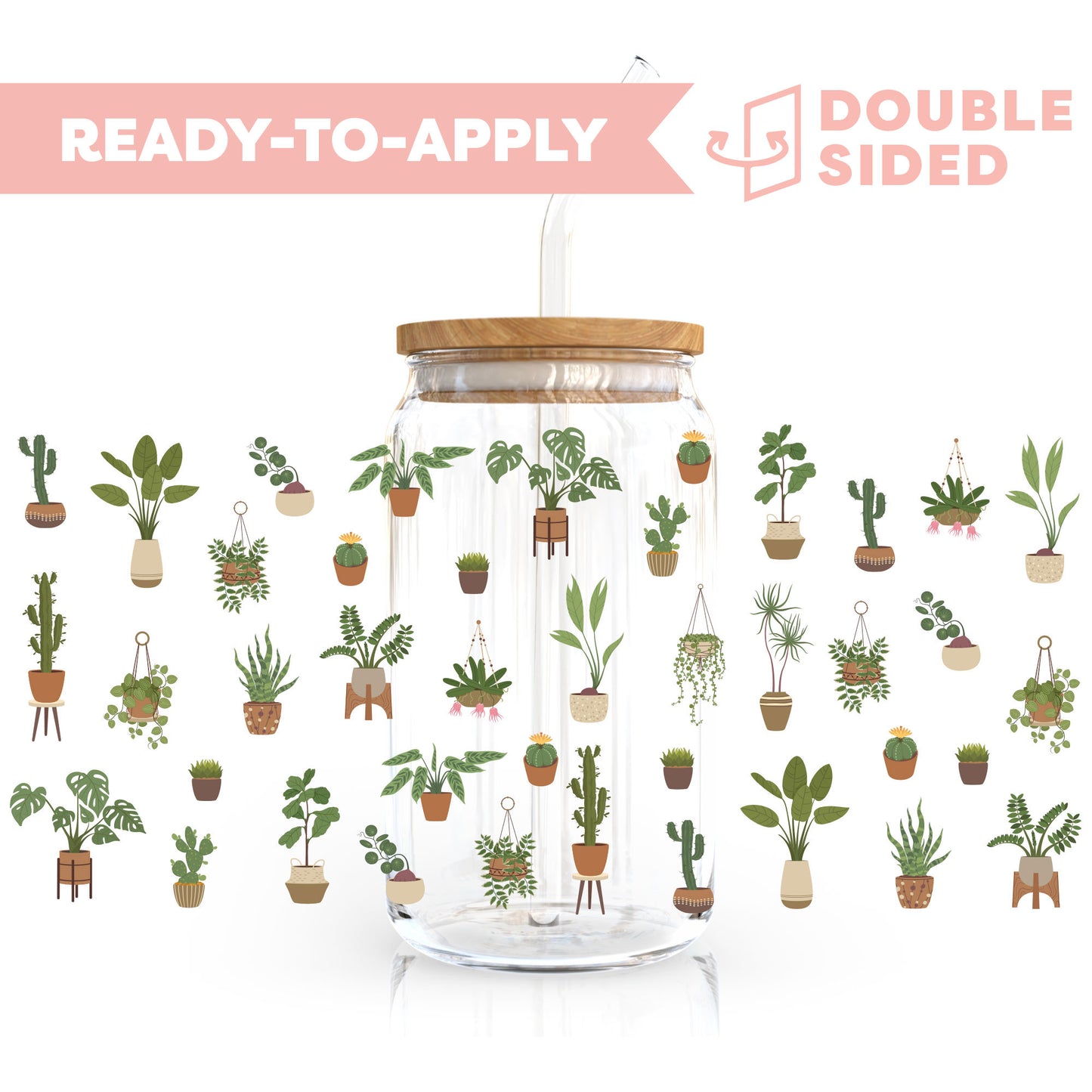 [ Double Sided ] 16oz Cup UV DTF Decal | House Plants