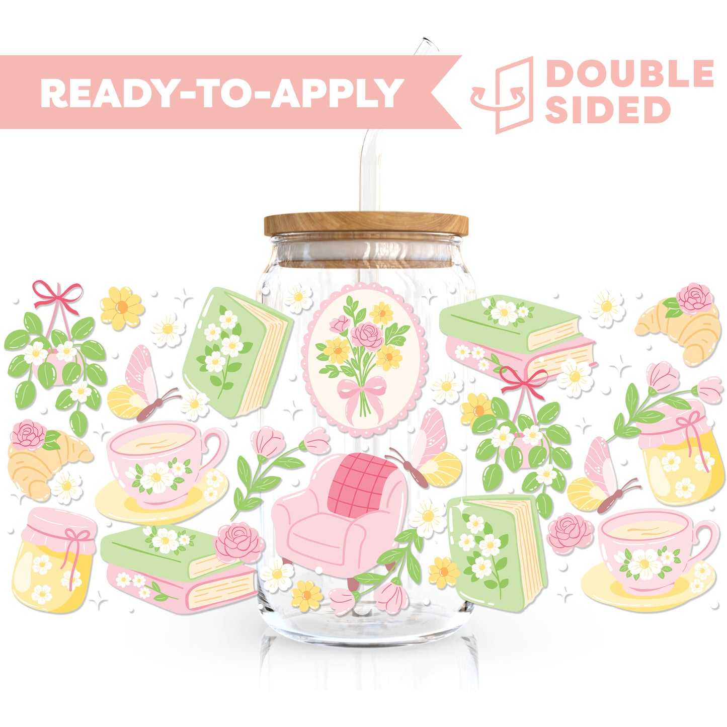 [ Double Sided ] 16oz Cup UV DTF Decal | Dreamy Reading Time