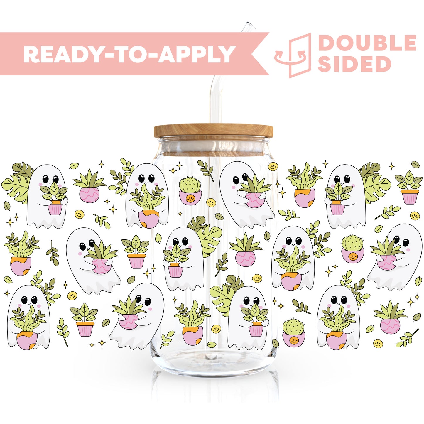 [ Double Sided ] 16oz Cup UV DTF Decal | House Plant Ghost